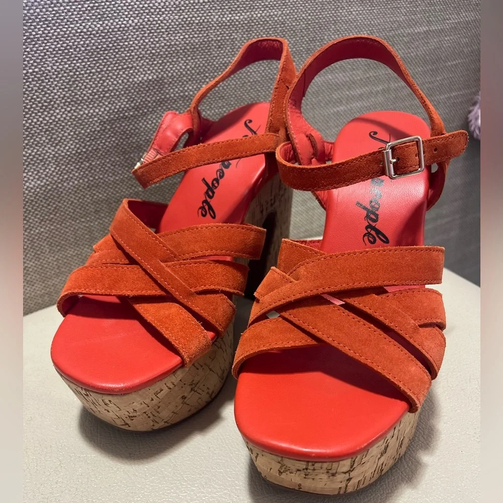 Free People Lisbon MJ Leather Platform Ankle Strap Sandals Size 36